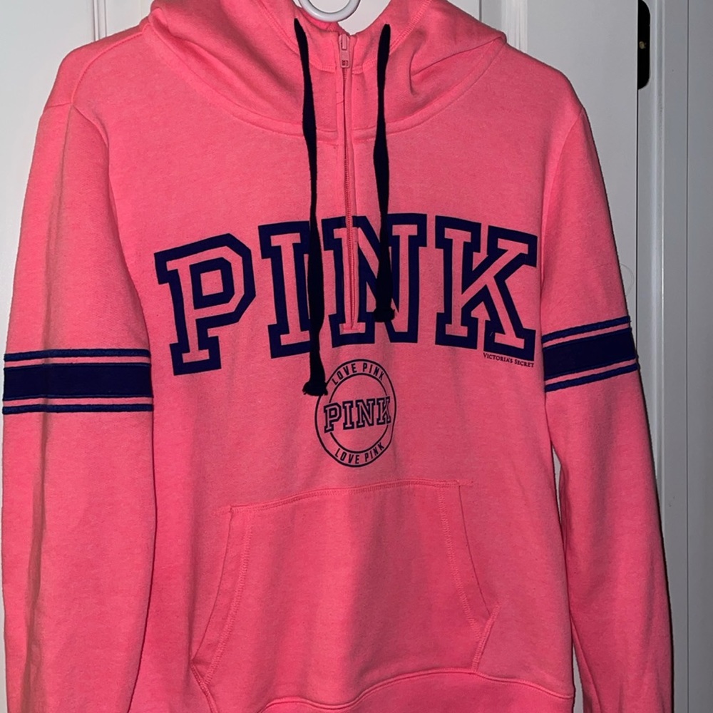 Half Zip Up hoodie from PINK Victoria Secret size Medium in the color pink